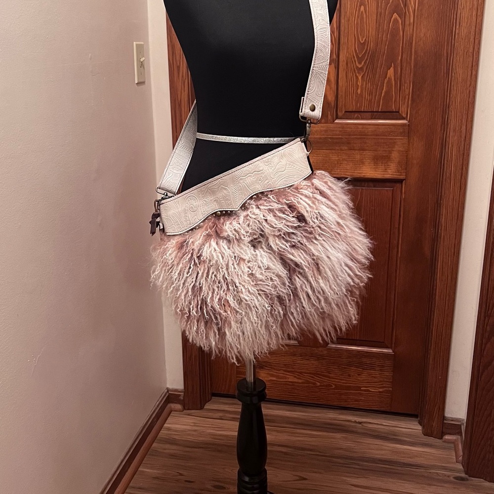 Chic Tibetan Lamb Crossbody Bag in Brown and Cream colors